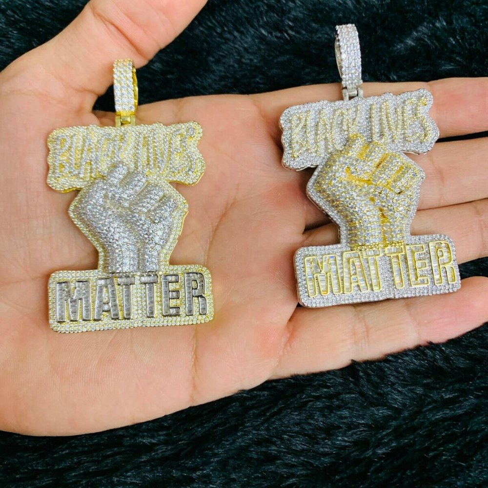 Gold Finish Fist Black Lives Matter Pendant Chain